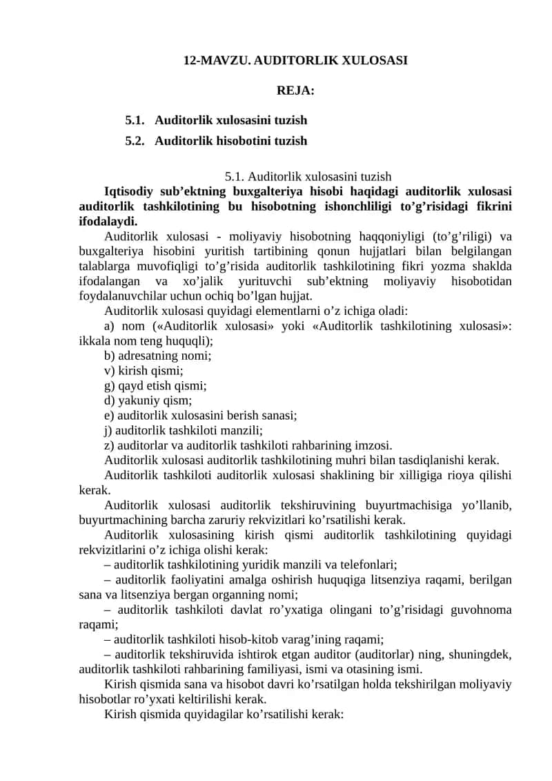 Auditorlik xulosasi