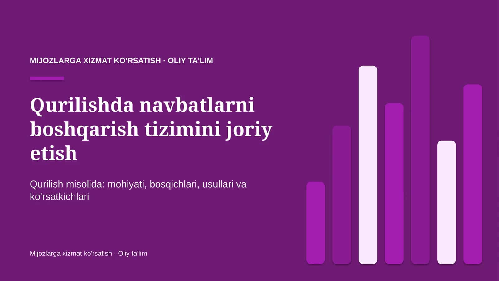 Qurilishda navbatlarni boshqarish tizimini joriy etish