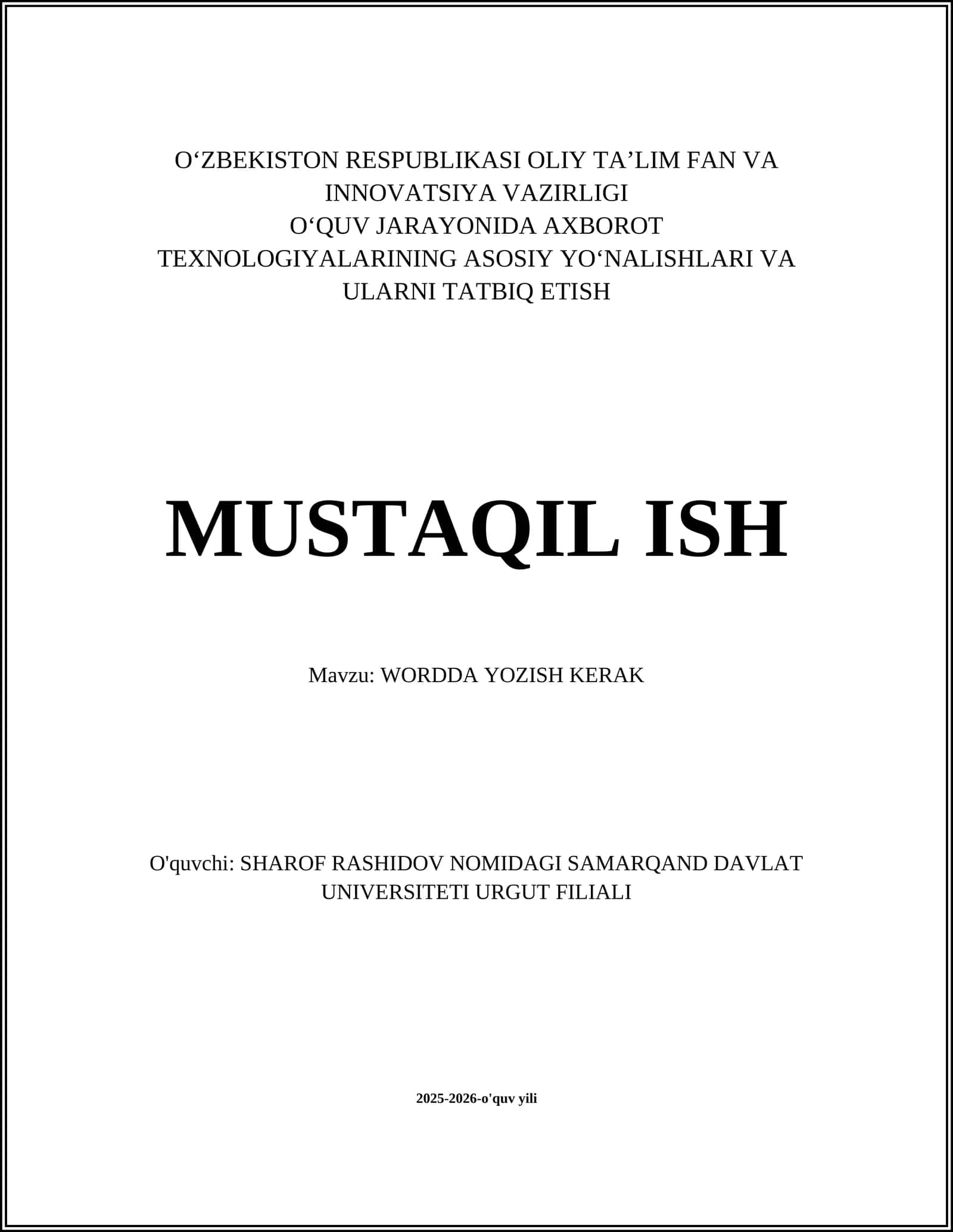 Wordda Yozish Kerak