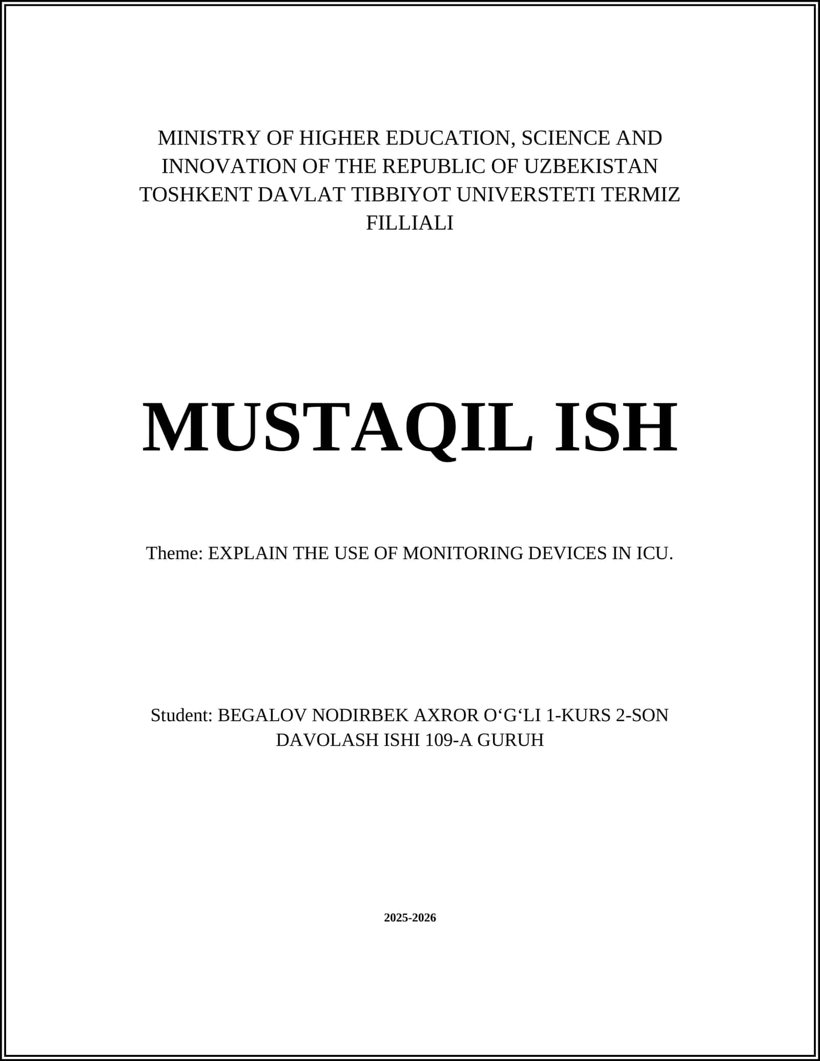 TOSHKENT DAVLAT TIBBIYOT UNIVERSTETI
