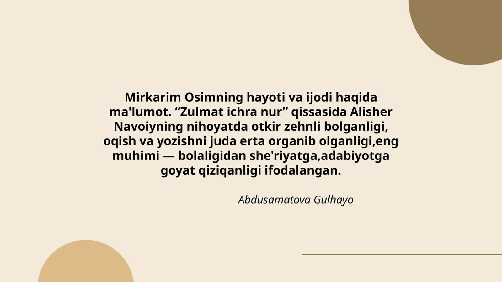 Mirkarim Osimning hayoti va ijodi haqida ma'lumot
