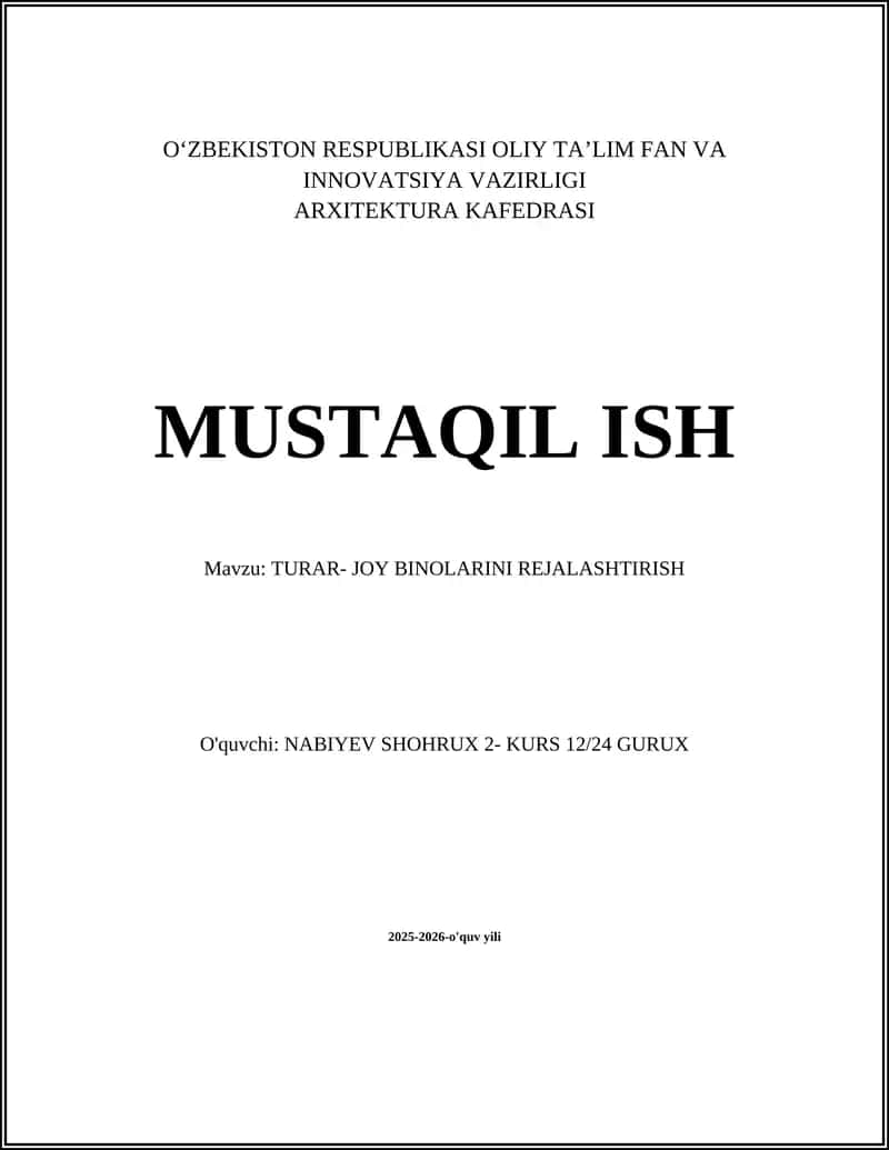 TURAR- JOY BINOLARINI REJALASHTIRISH