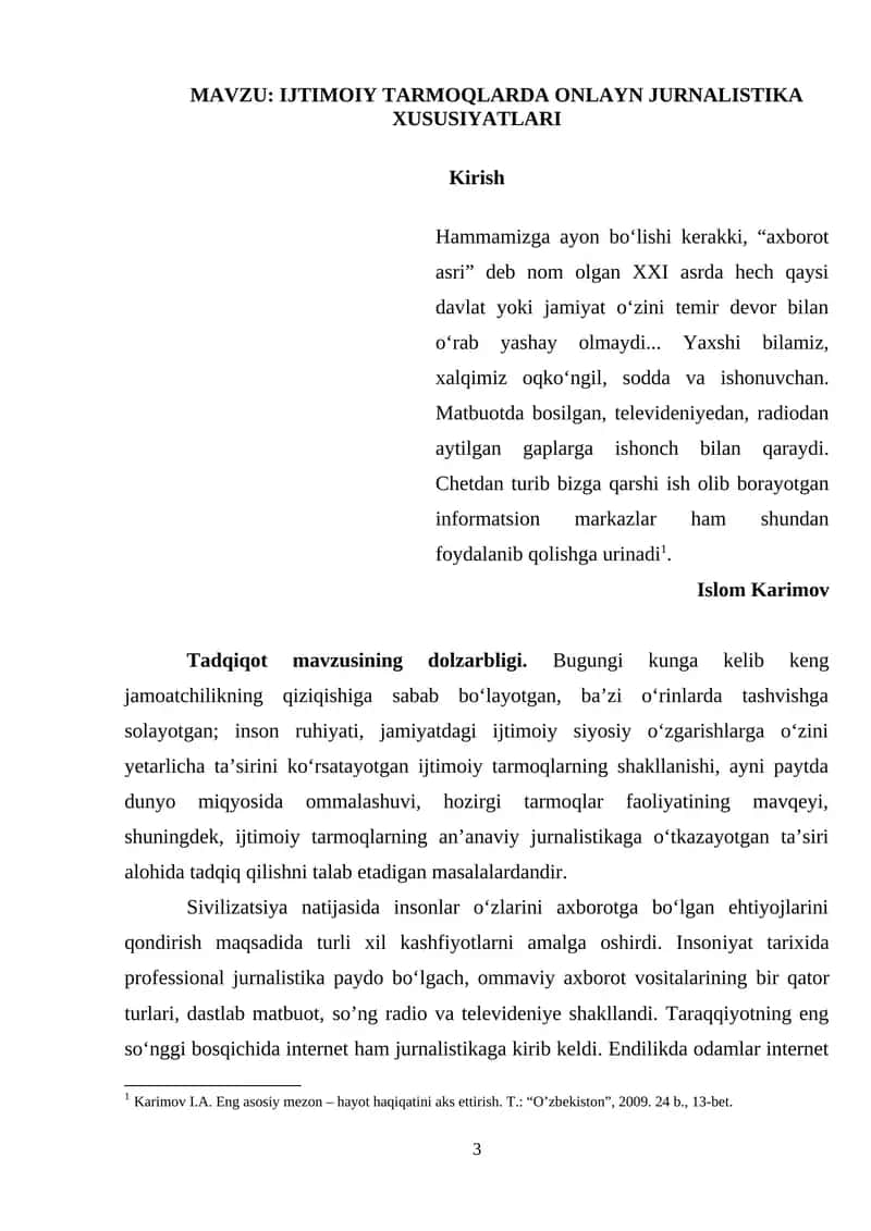 IJTIMOIY TARMOQLARDA ONLAYN JURNALISTIKA XUSUSIYATLARI