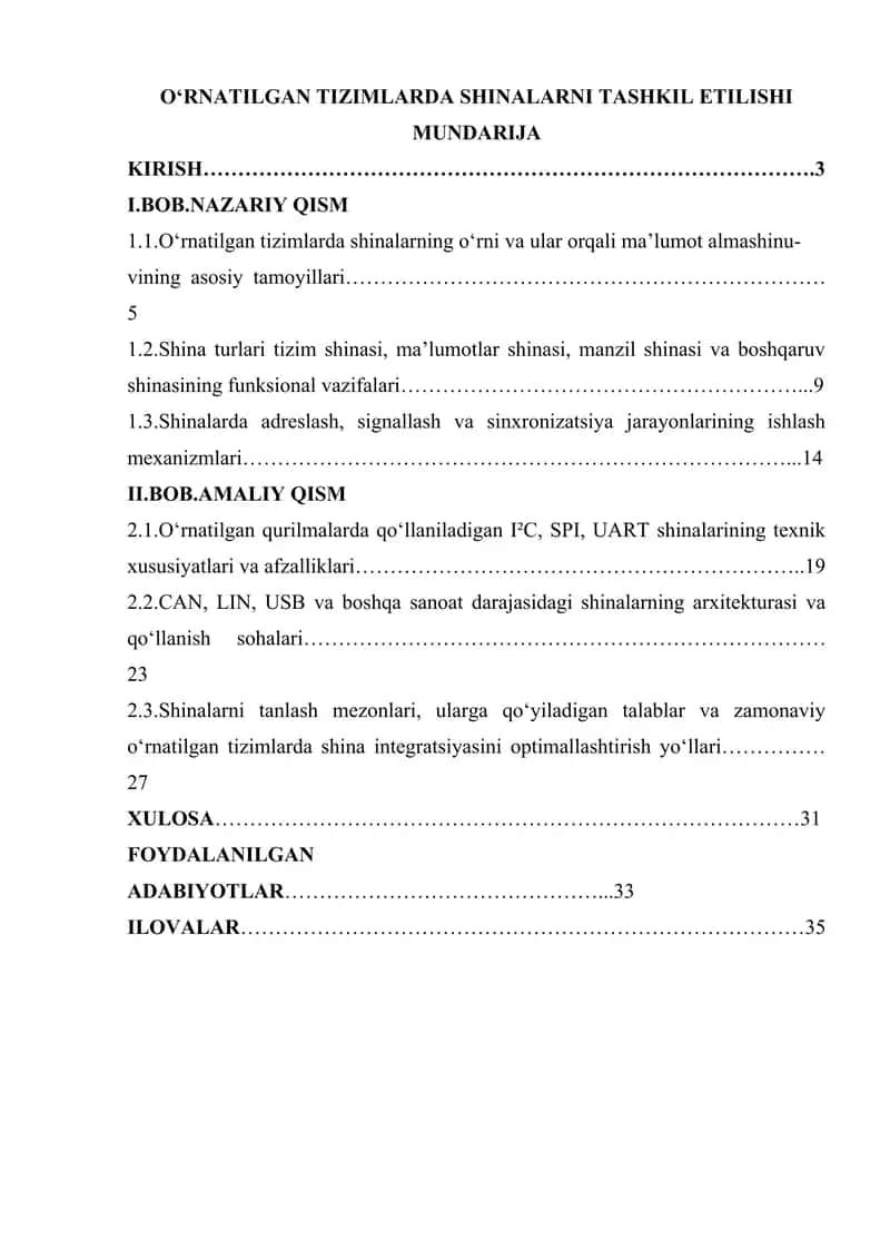 O‘RNATILGAN TIZIMLARDA SHINALARNI TASHKIL ETILISHI