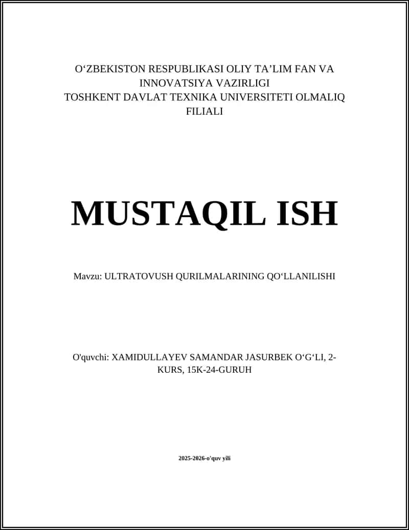 Ultratovush qurilmalarining tibbiyotda diagnostik imijlash va Doppler tekshiruvlarida qoʻllanilishi