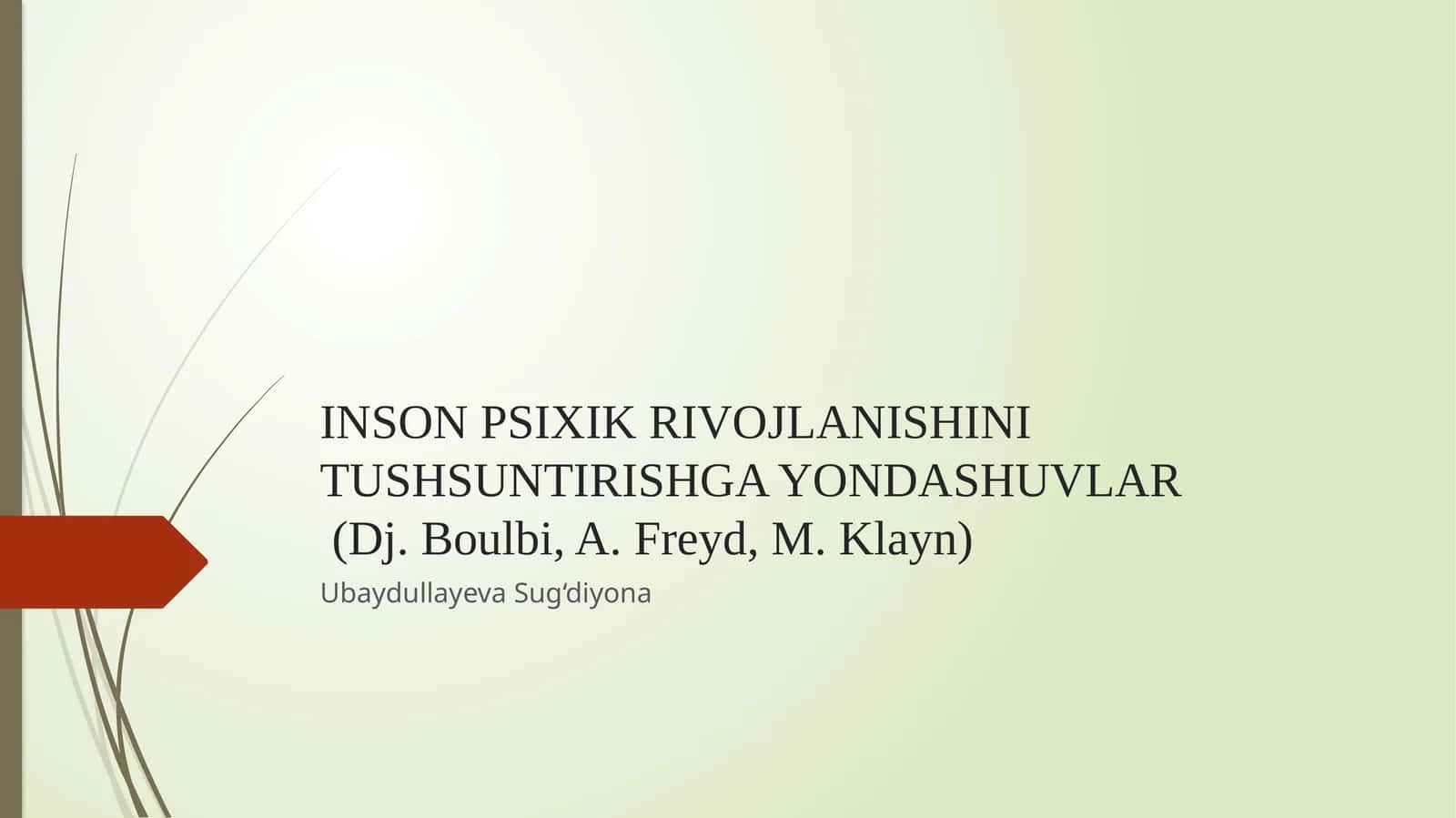 INSON PSIXIK RIVOJLANISHINI TUSHSUNTIRISHGA YONDASHUVLAR(Dj.Boulbi, A.Freyd, M.Klayn)