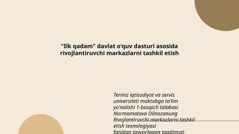 Rivojlantiruvchi markazlarni tashkil etish