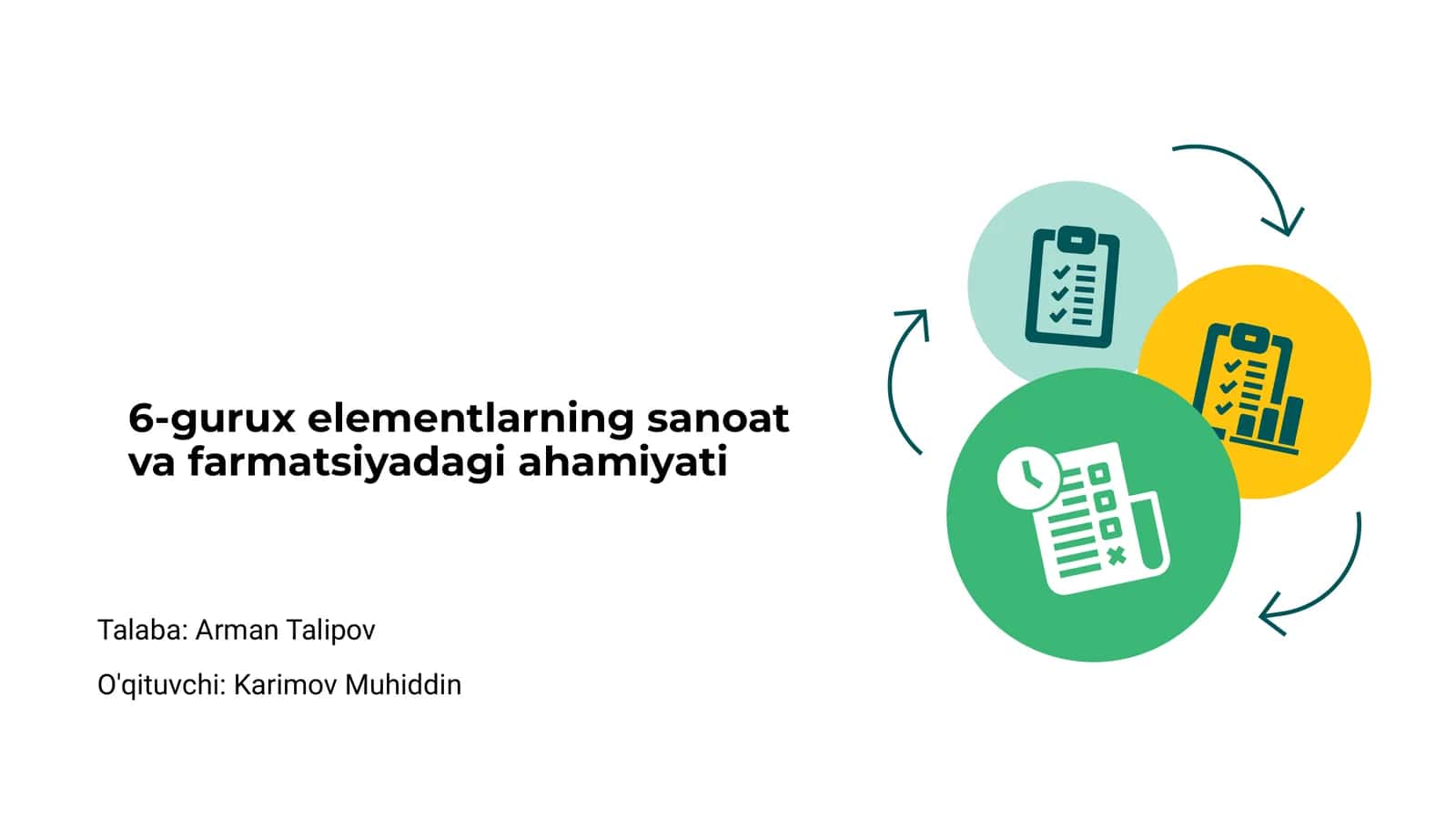 6-gurux elementlarning sanoat va farmatsiyadagi ahamiyati