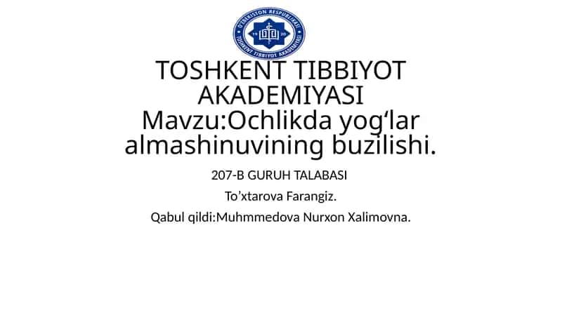 Ochlik davrida yogʻlar almashinuvi