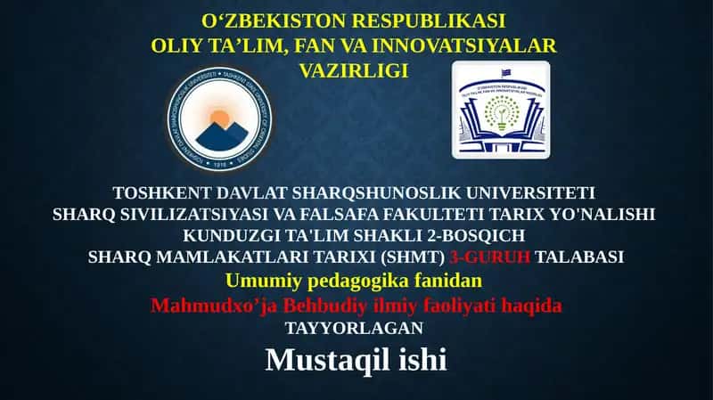 Mahmudxo’ja Behbudiy ilmiy faoliyati