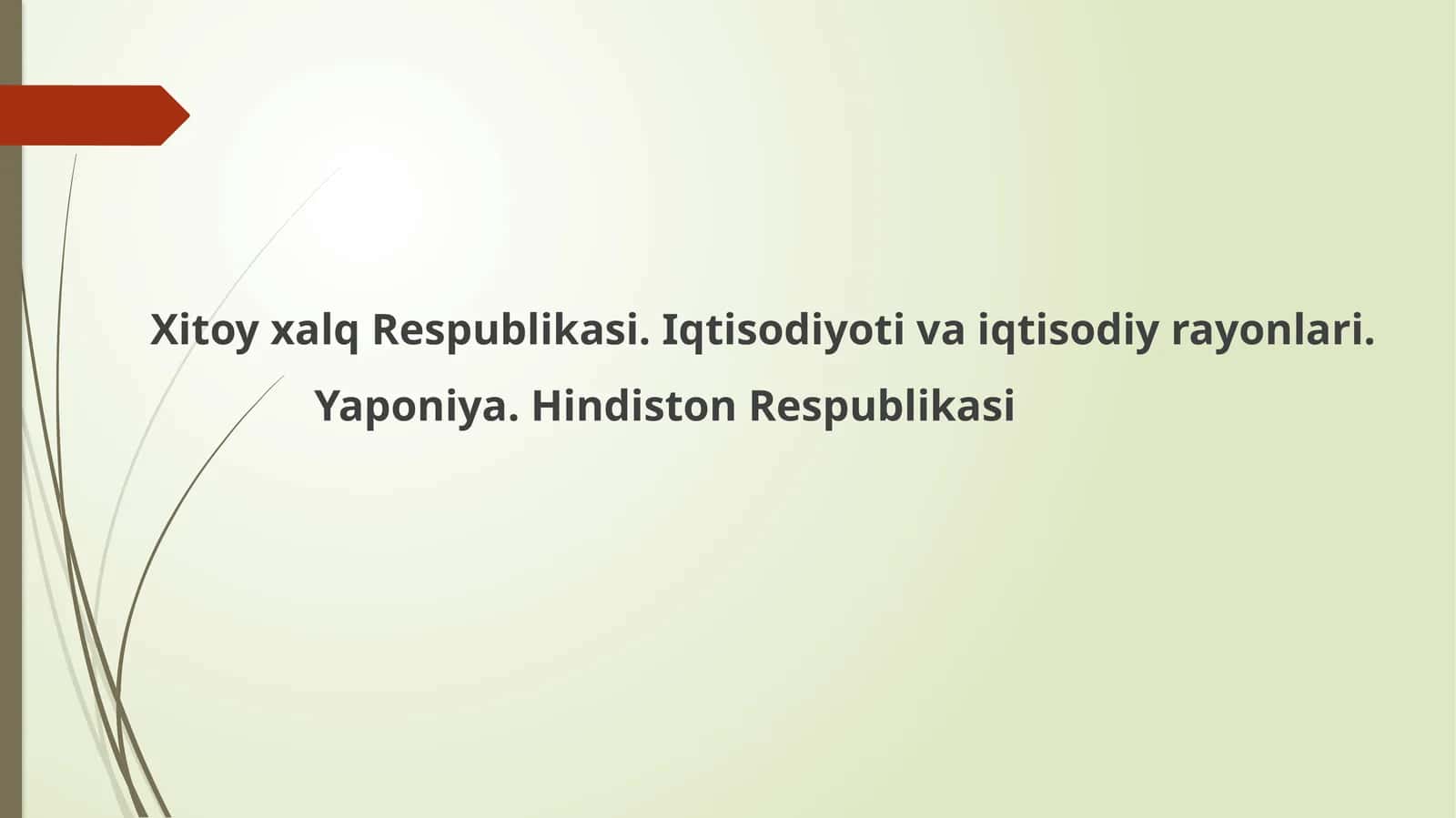 Xitoy xalq Respublikasi. Iqtisodiyoti va iqtisodiy rayonlari. Yaponiya. Hindiston Respublikasi