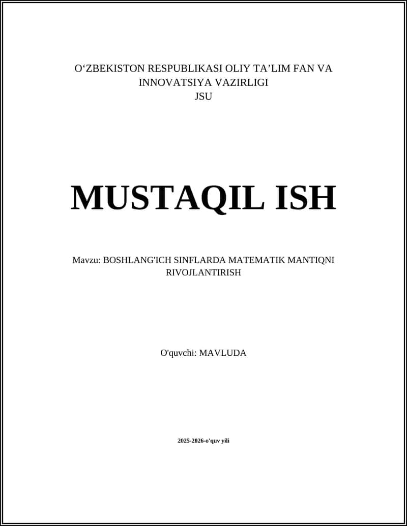 BOSHLANG'ICH SINFLARDA MATEMATIK MANTIQNI RIVOJLANTIRISH