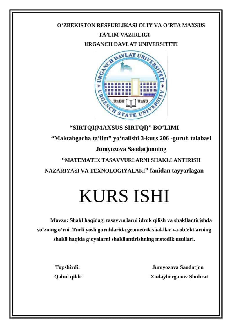 Shakl haqidagi tasavvurlarni idrok qilish