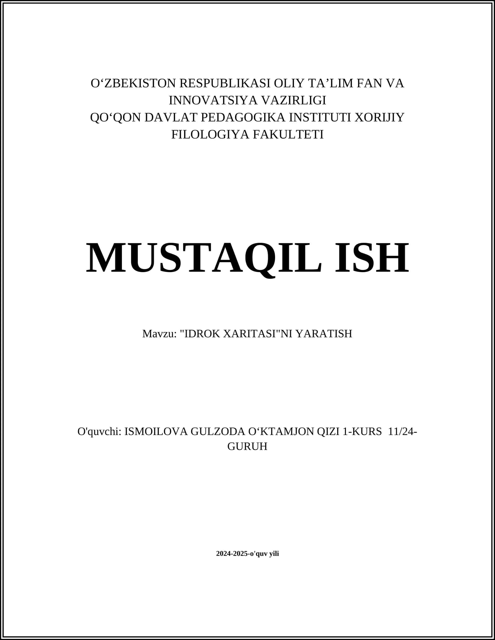 "IDROK XARITASI"NI YARATISH