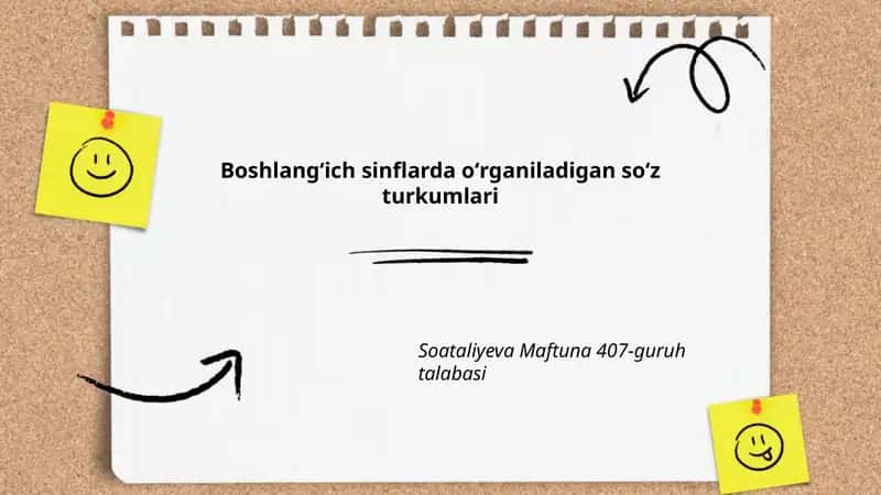 Boshlangʻich sinflarda oʻrganiladigan soʻz turkumlari