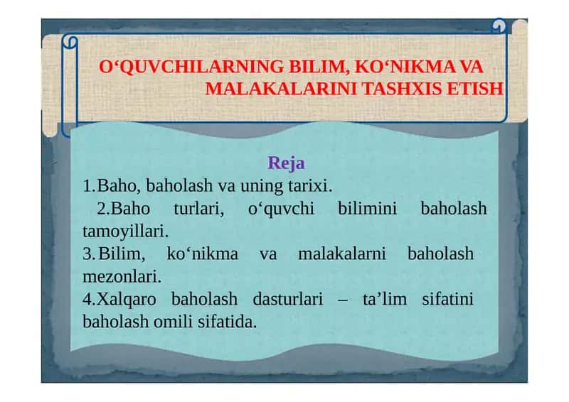 O‘QUVCHILARNING BILIM, KO‘NIKMA VA MALAKALARINI TASHXIS ETISH