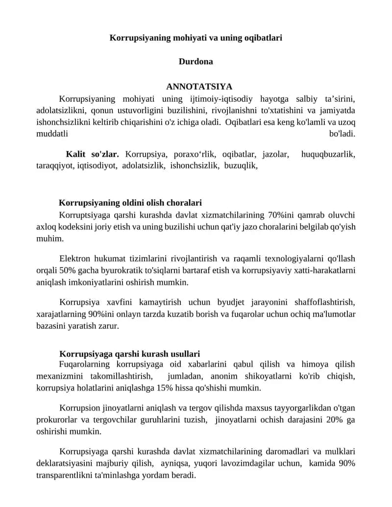 Korrupsiyaning mohiyati va uning oqibatlari