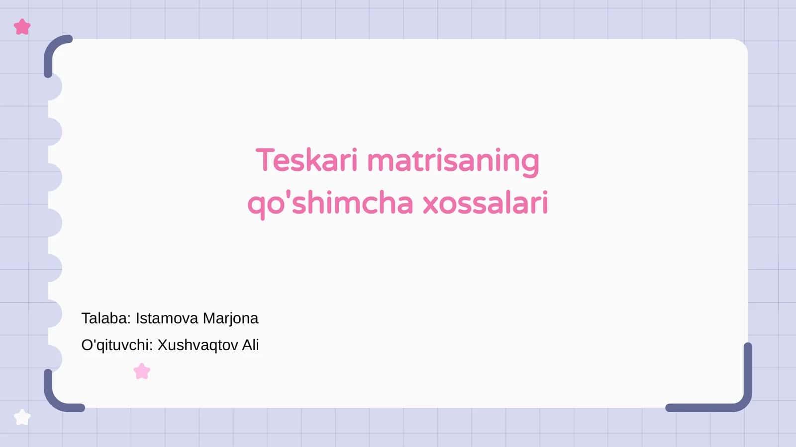 Teskari matrisaning qo'shimcha xossalari