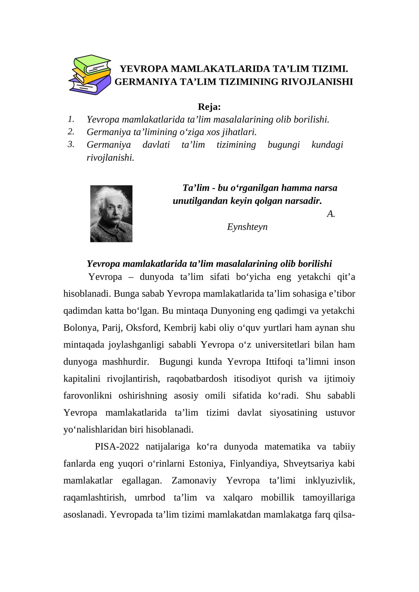 YEVROPA VA GERMANIYA TALIM TIZIMI