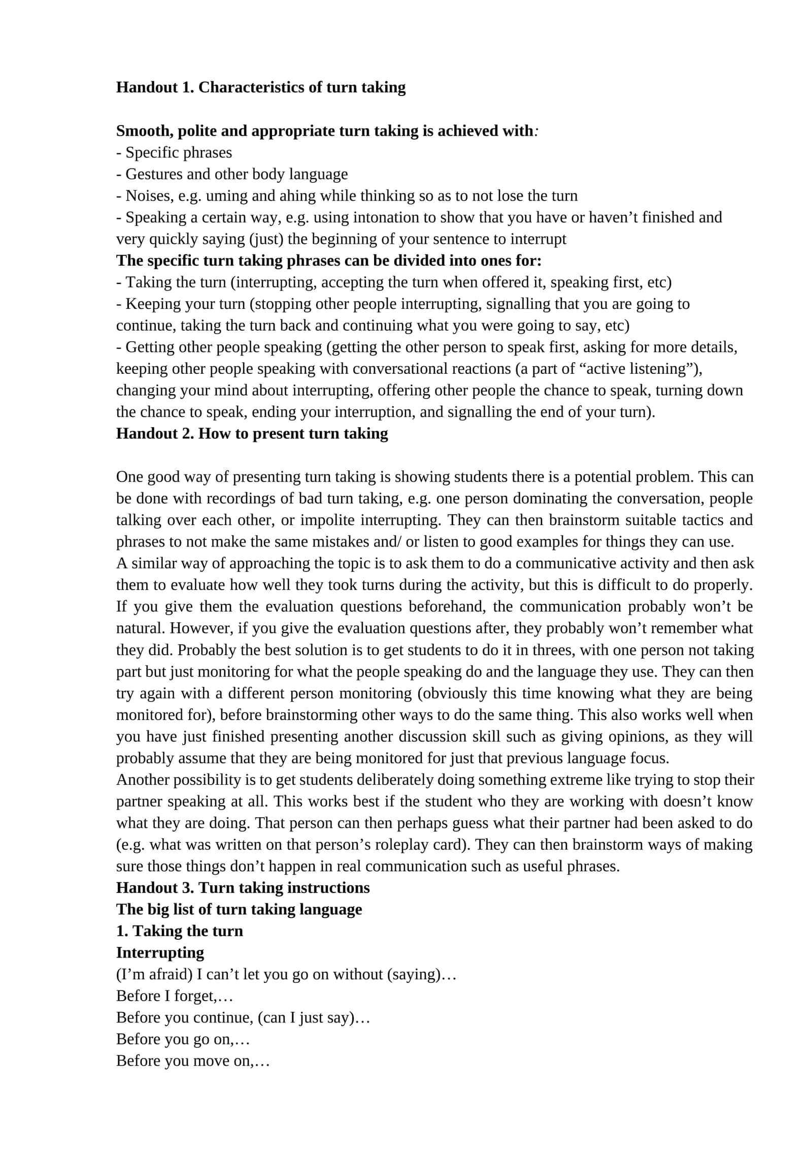 Characteristics of Turn Taking