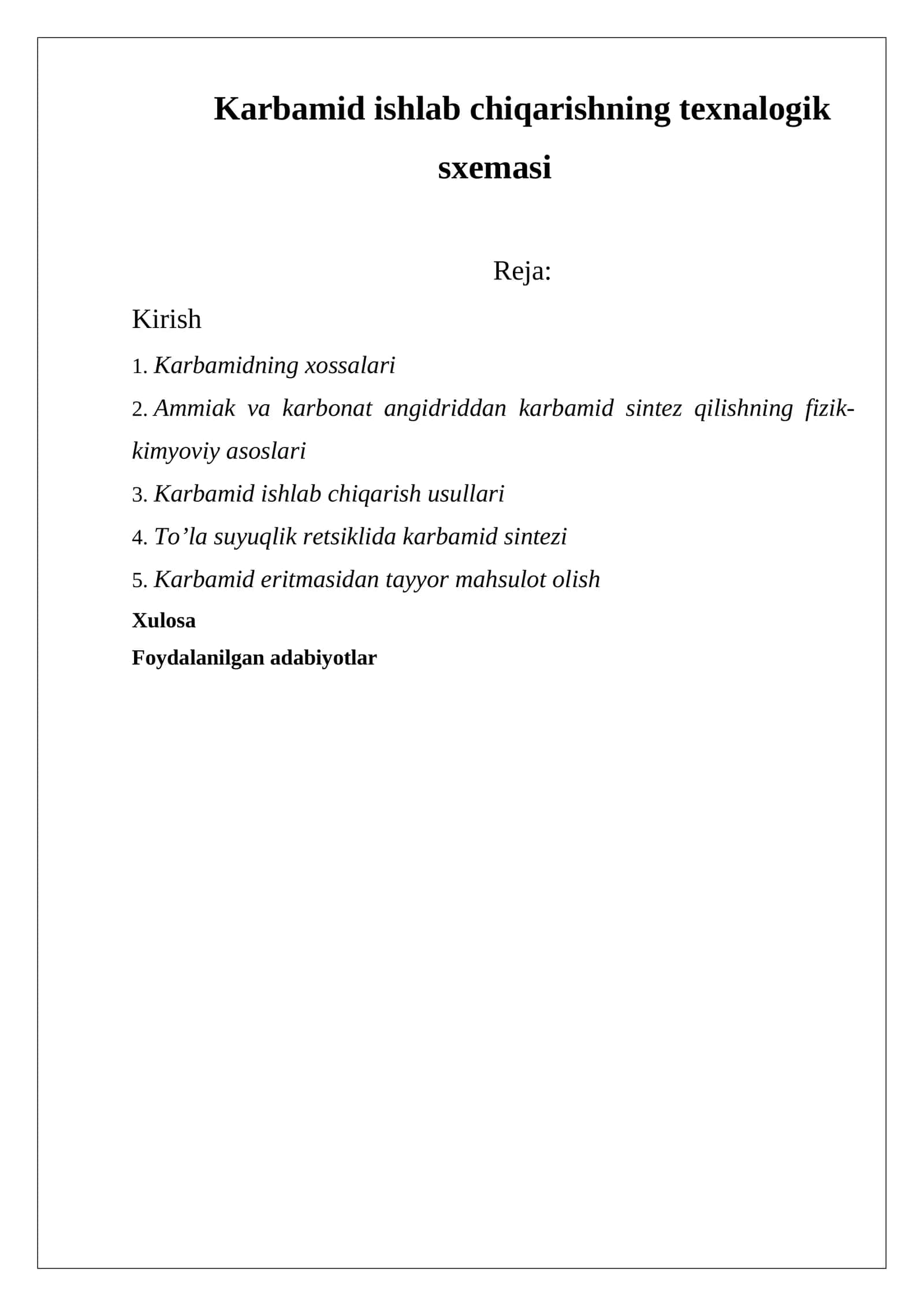 Karbamid ishlab chiqarishning texnalogik sxemasi
