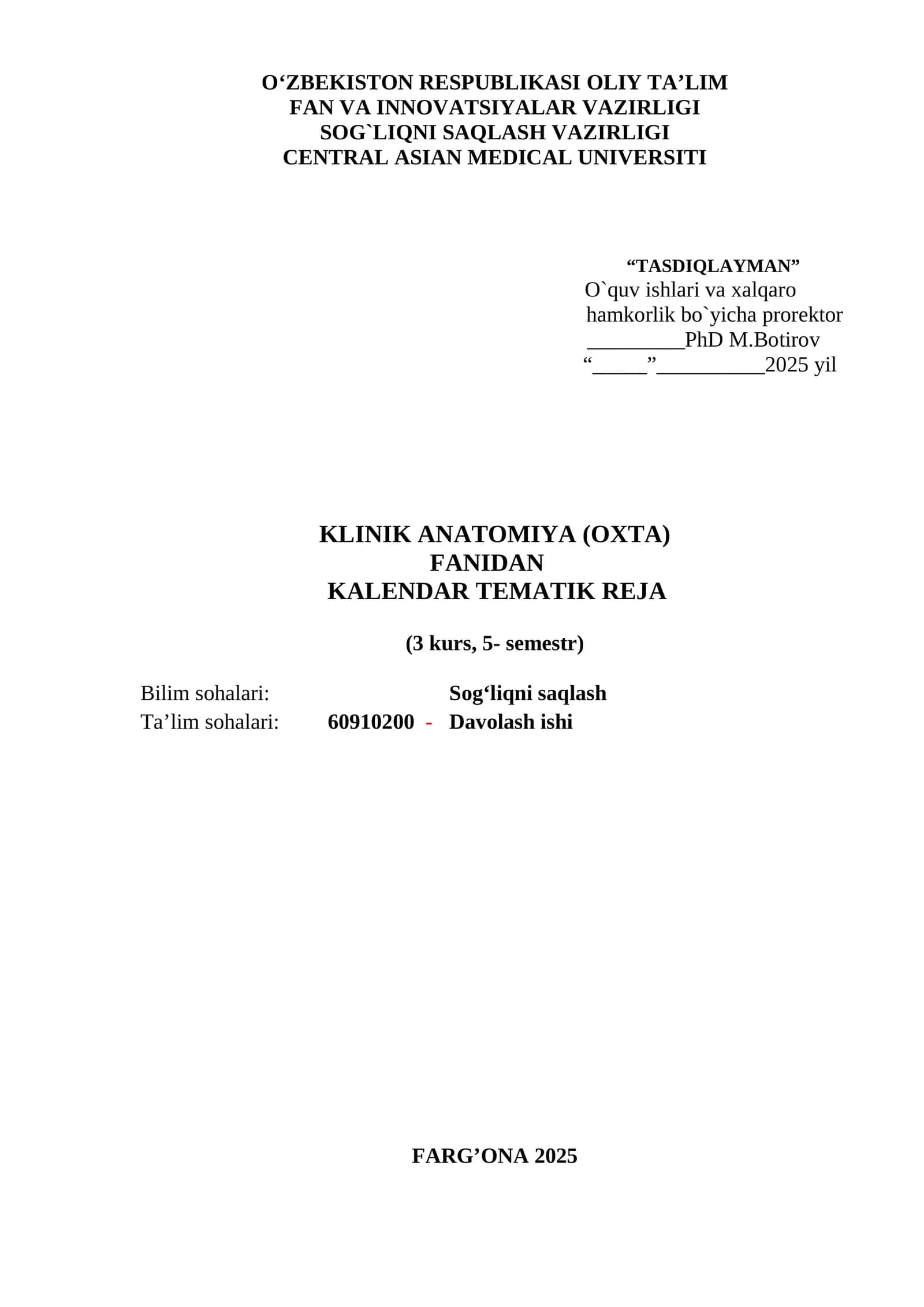 KLINIK ANATOMIYA (OXTA) KALENDAR TEMATIK REJA