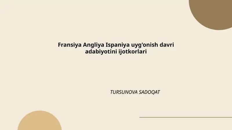 Fransiya Angliya Ispaniya uyg'onish davri adabiyotini ijotkorlari