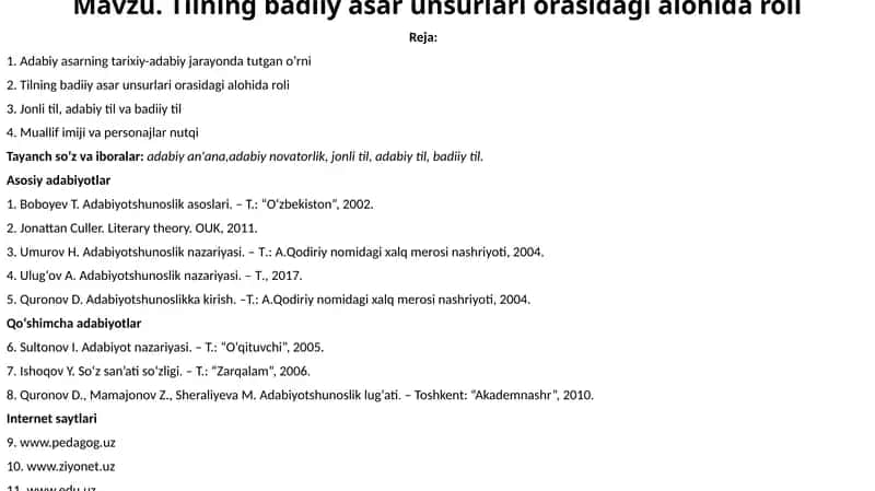Tilning badiiy asar unsurlari