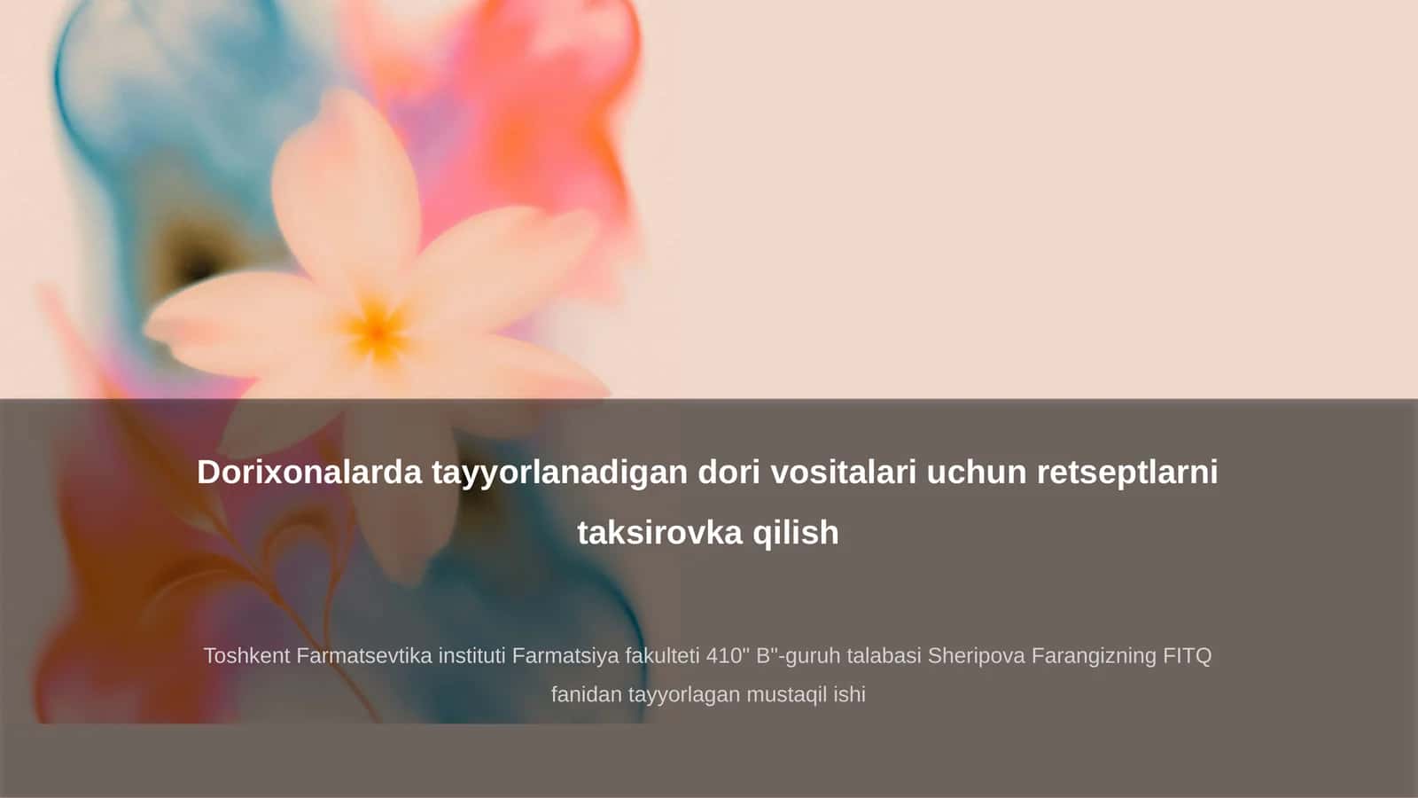 Dorixonalarda dori vositalarini tayyorlash jarayoni