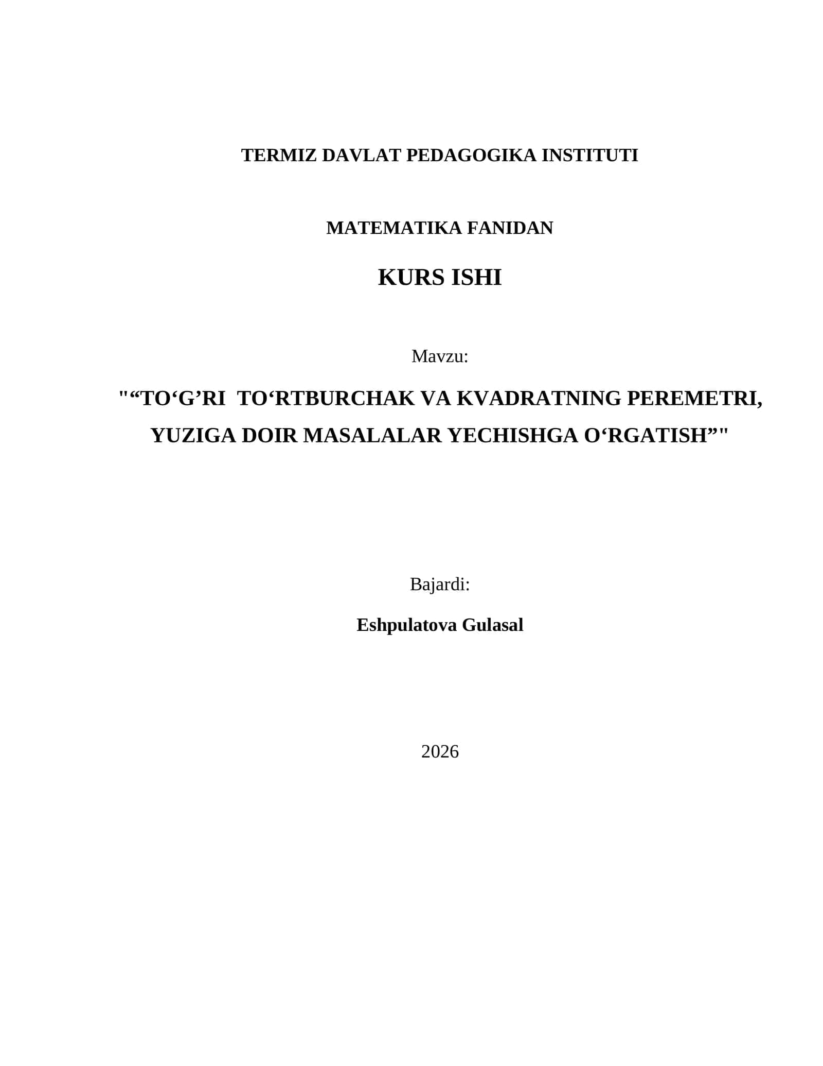 MATEMATIKA FANIDAN KURS ISHI