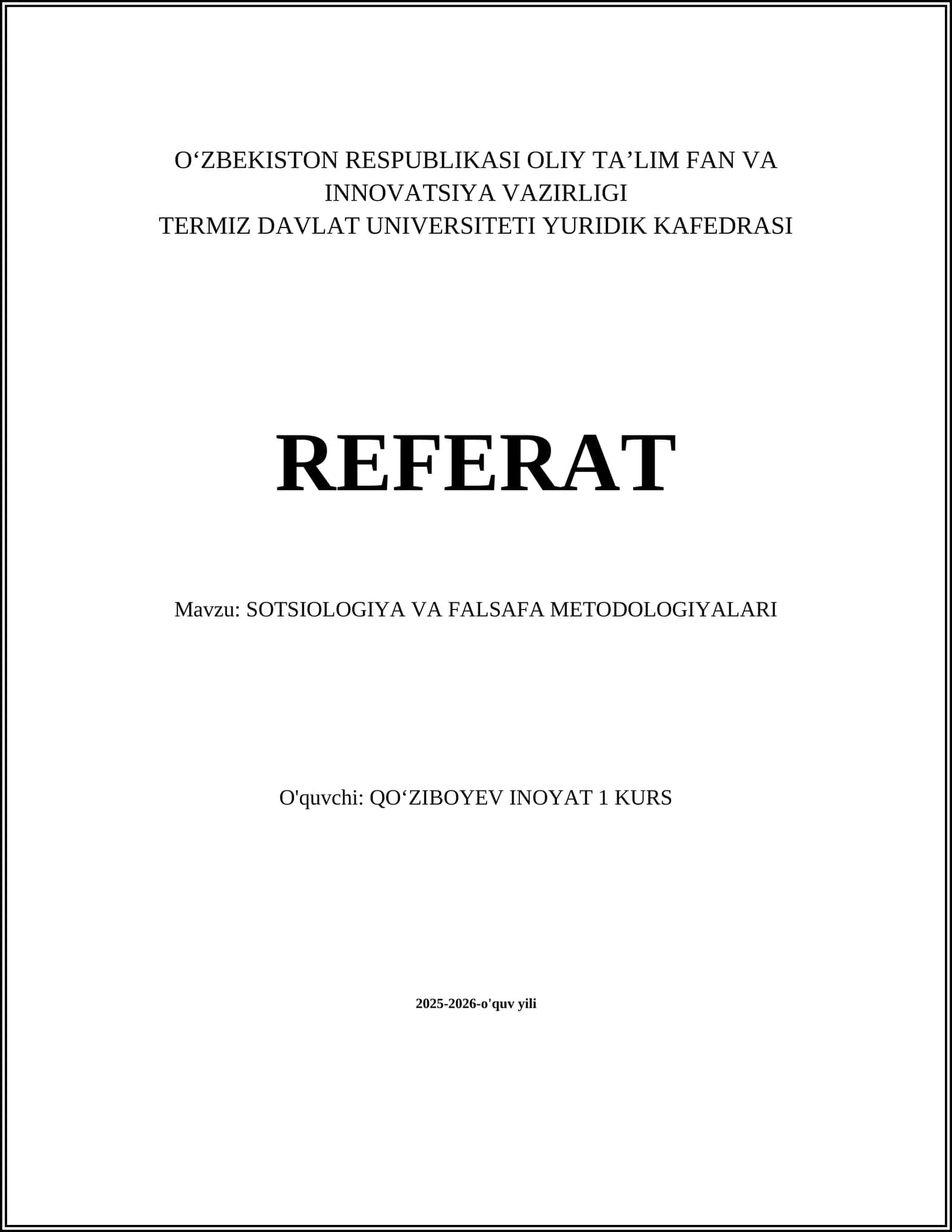 SOTSIOLOGIYA VA FALSAFA METODOLOGIYALARI