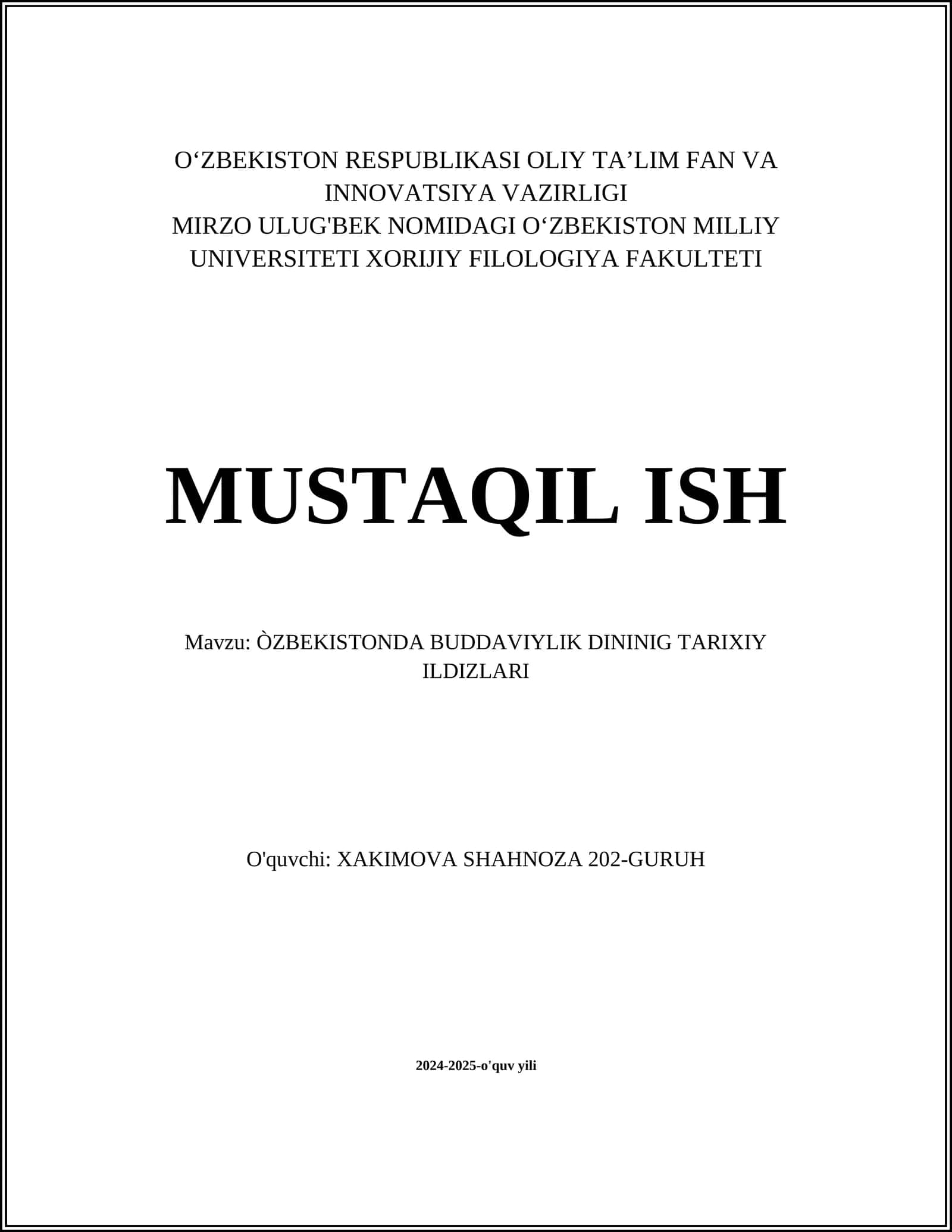 ÒZBEKISTONDA BUDDAVIYLIK DININIG TARIXIY ILDIZLARI
