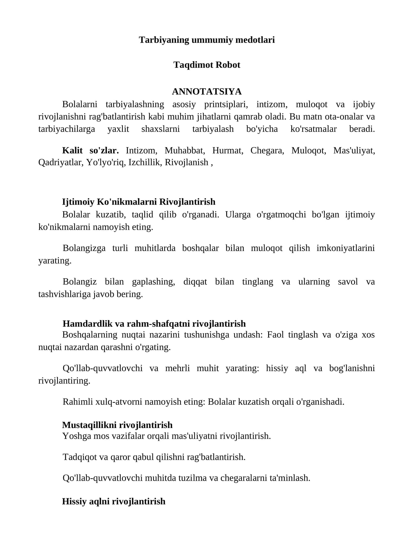 Tarbiyaning umumiy metodlari