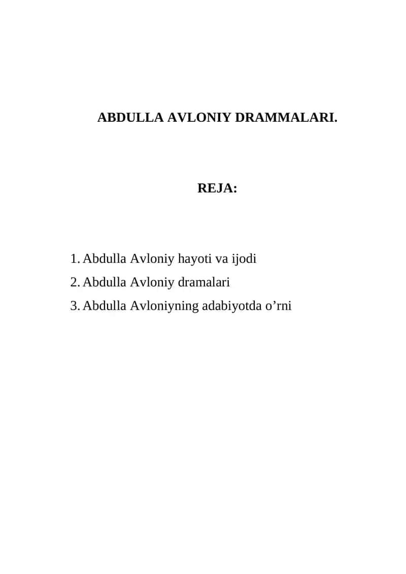 ABDULLA AVLONIY DRAMMALARI