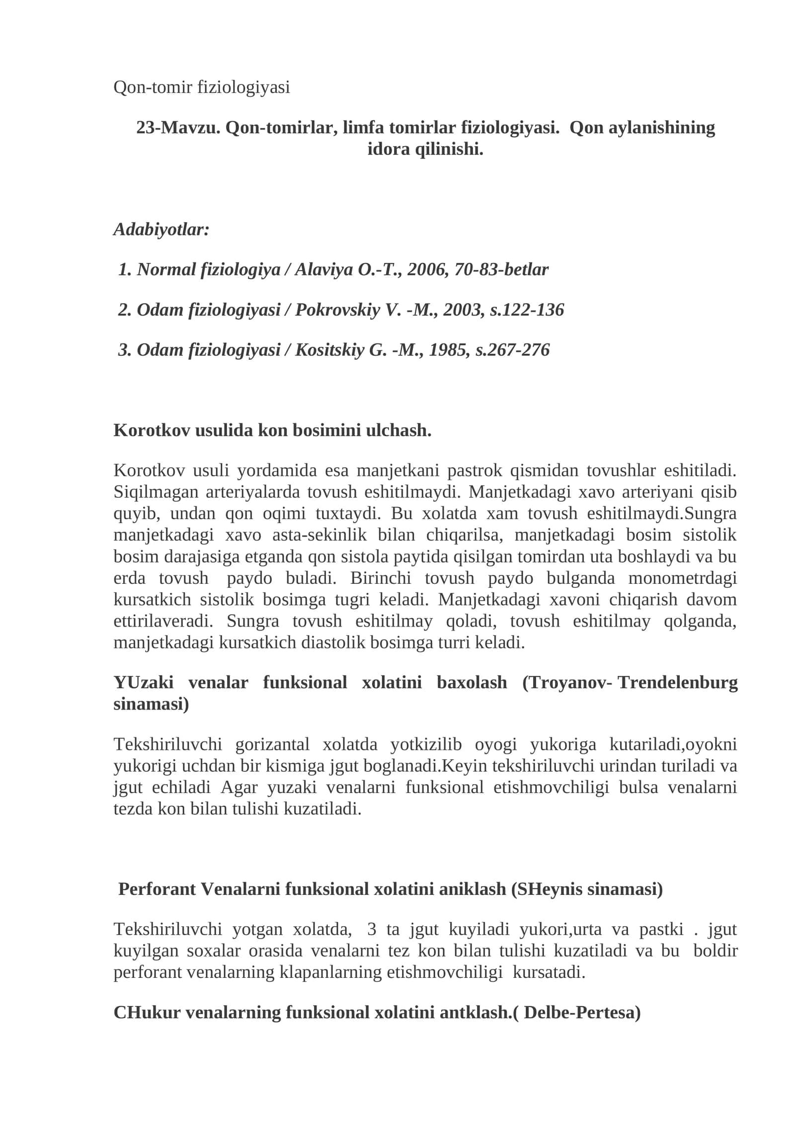 Qon-tomir fiziologiyasi