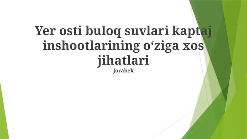 Artesian Quduqlar Suv Qabul Qilish Inshootlarining Asosiy Xususiyatlari