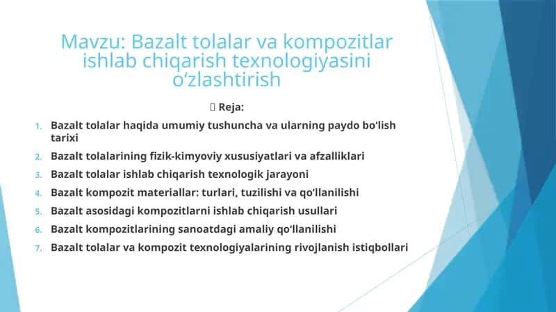 Bazalttolalar va kompozitlar ishlab chiqarish texnologiyasi