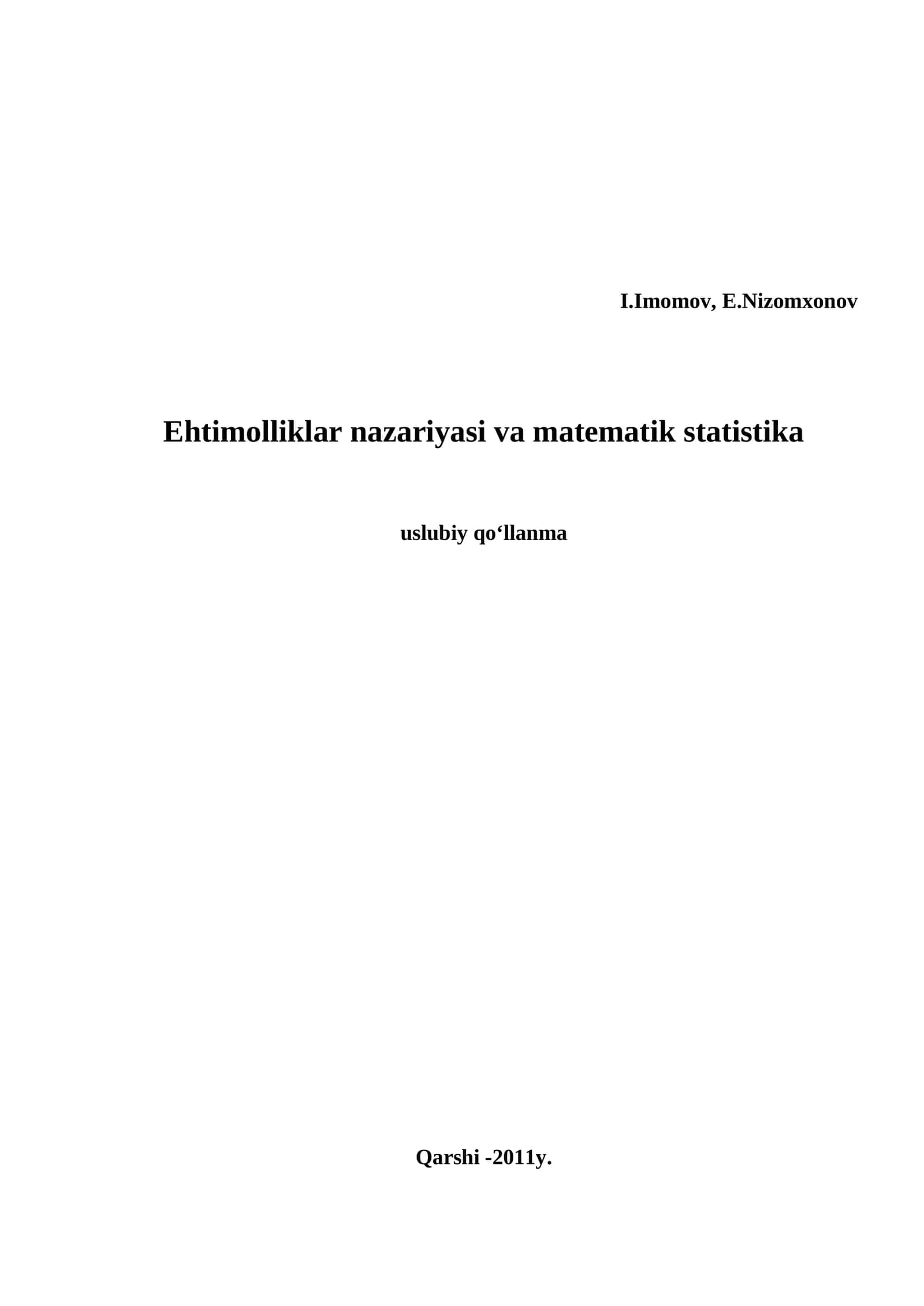 Ehtimolliklar nazariyasi va matematik statistika