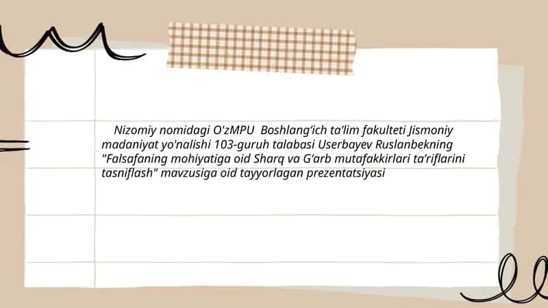 Falsafaning mohiyatiga oid Sharq va Gʻarb mutafakkirlari taʼriflarini tasniflash