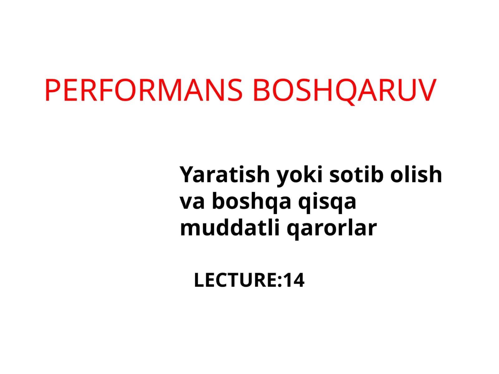 PERFORMANS BOSHQARUV