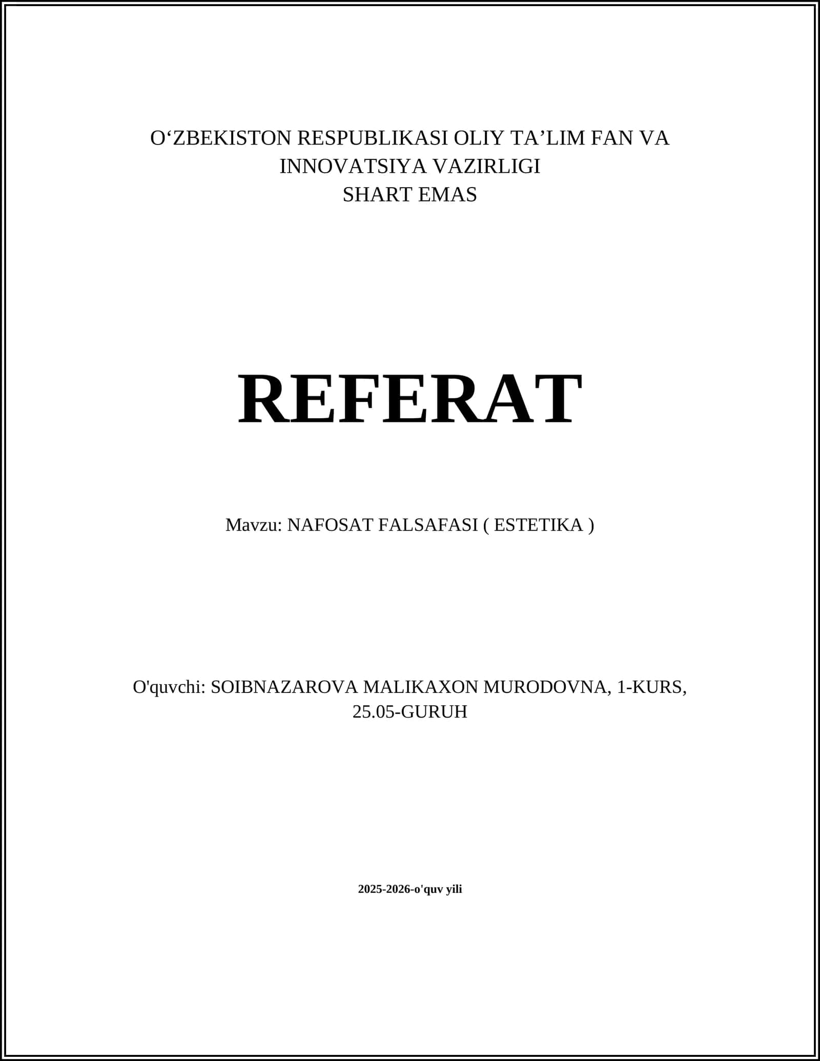 NAFOSAT FALSAFASI ( ESTETIKA )