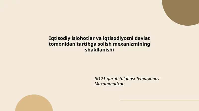 Iqtisodiy islohotlar va iqtisodiyotni davlat tomonidan tartibga solish mexanizmining shakllanishi