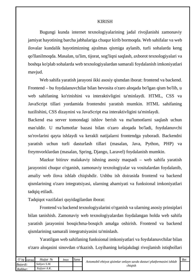 Web sahifalar va web ilovalar