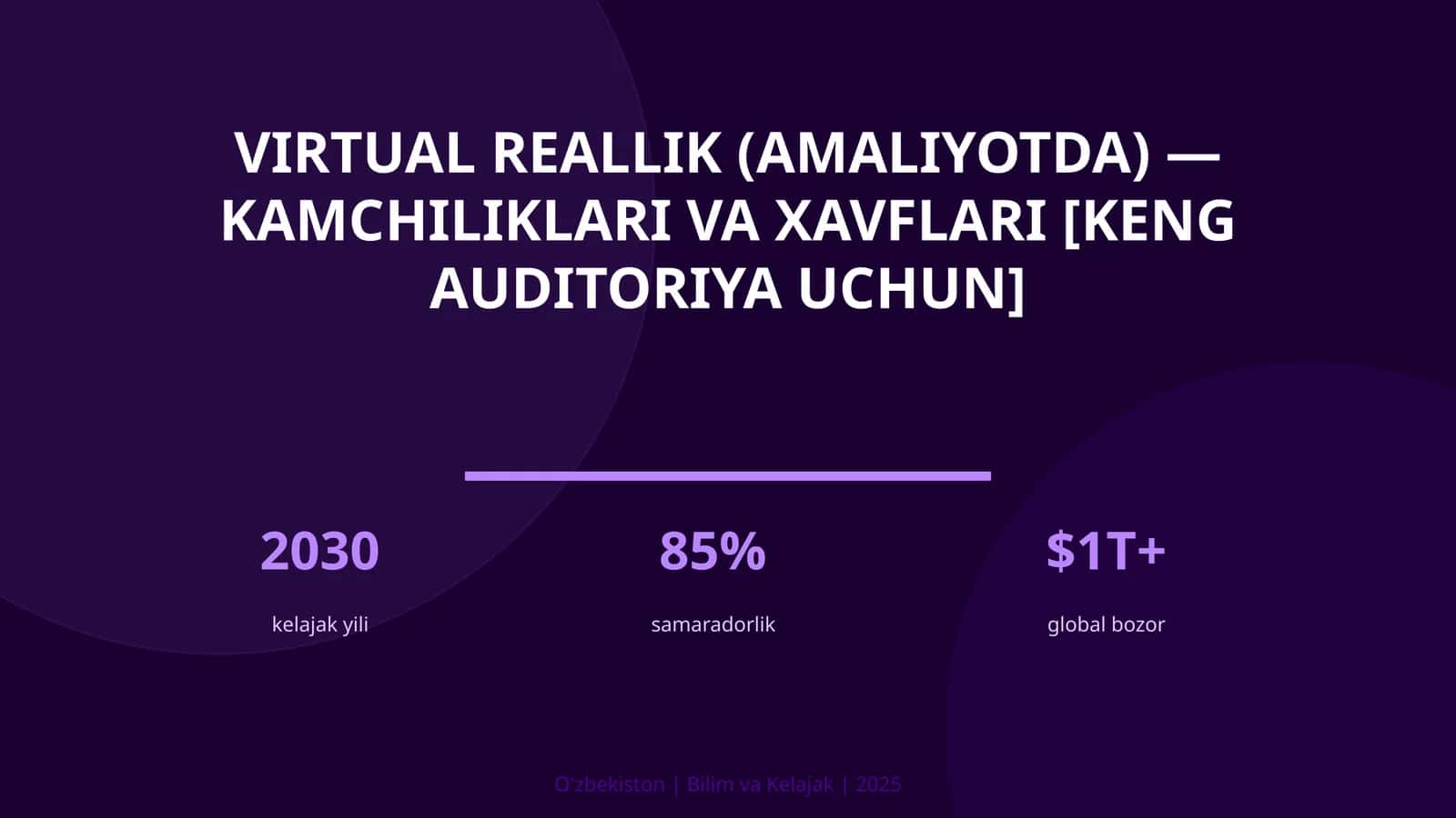 VIRTUAL REALLIK (AMALIYOTDA) - KAMCHILIKLARI VA XAVFLARI [KENG AUDITORIYA UCHUN]
