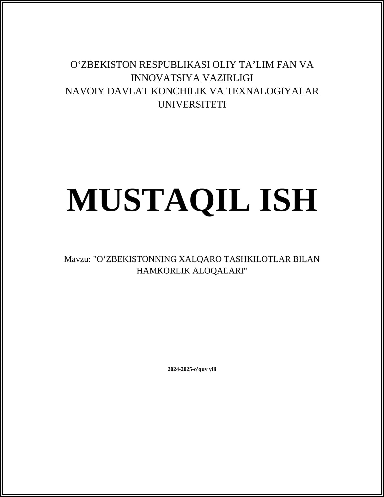 O‘zbekistonning Xalqaro Tashkilotlar Bilan Hamkorlik Aloqalari
