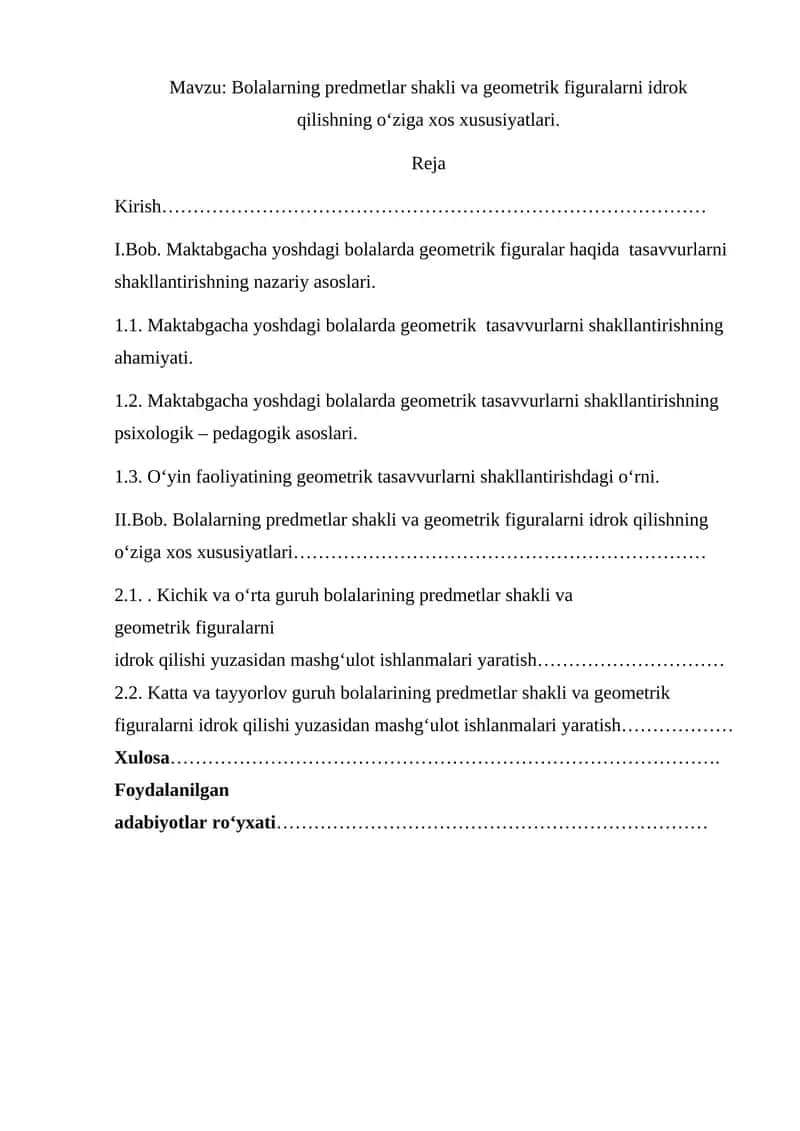 Bolalarning predmetlar shakli va geometrik figuralarni idrok qilishning o‘ziga xos xususiyatlari