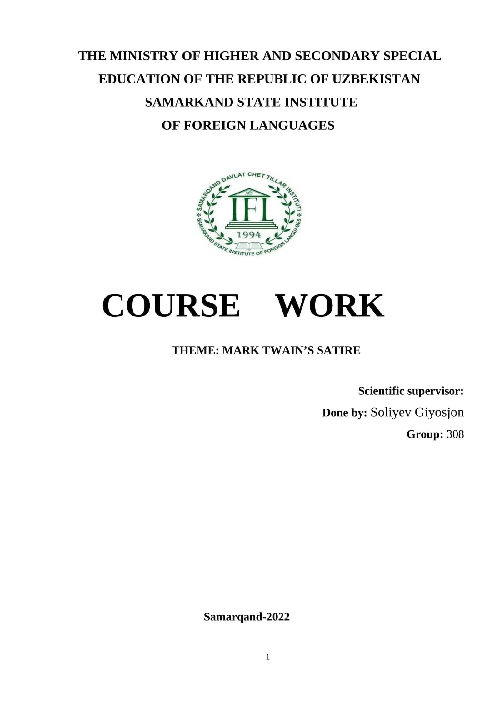 MARK TWAIN’S SATIRE