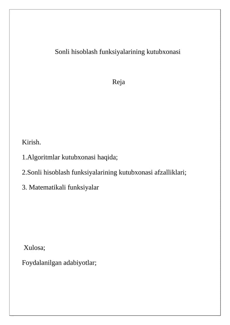 Sonli hisoblash funksiyalarining kutubxonasi