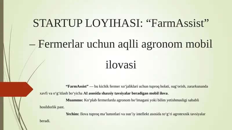 Fermerlar uchun aqlli agronom mobil ilovasi