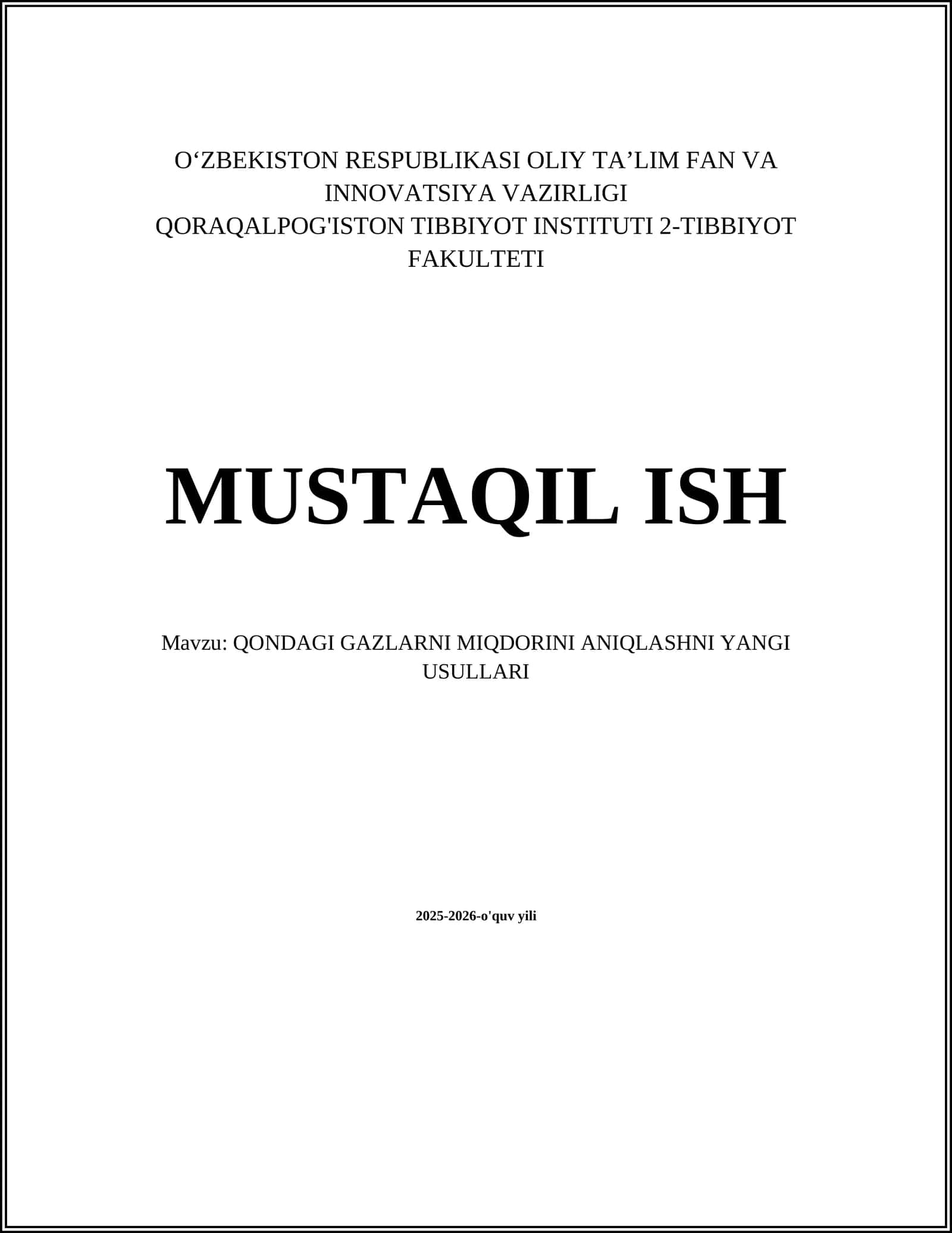QONDAGI GAZLARNI MIQDORINI ANIQLASHNI YANGI USULLARI